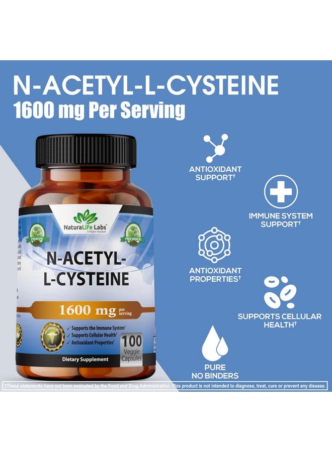 NaturaLife Labs N-Acetyl-L-Cysteine (NAC) 1600 mg Immune Support & Antioxidants*, Free-Radicals, Free Form, Exercise Performance - 100 Veggie Capsules - Image 3