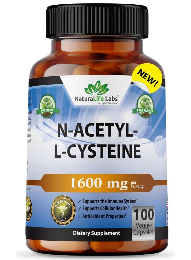 NaturaLife Labs N-Acetyl-L-Cysteine (NAC) 1600 mg Immune Support & Antioxidants*, Free-Radicals, Free Form, Exercise Performance - 100 Veggie Capsules - Image 1