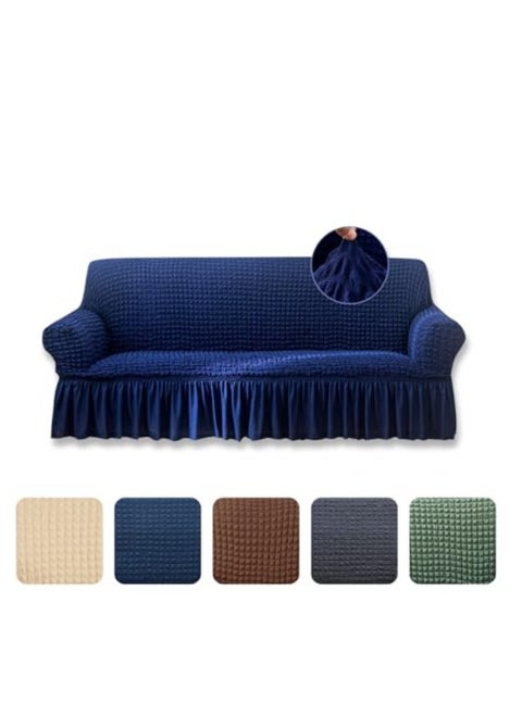 Sofa Slipcover One Piece Easy Fit Stretch Couch Cover with Skirt Durable Washable High Elastic Stretchable Universal Furniture Protector (Navy Blue, 3 Seats)