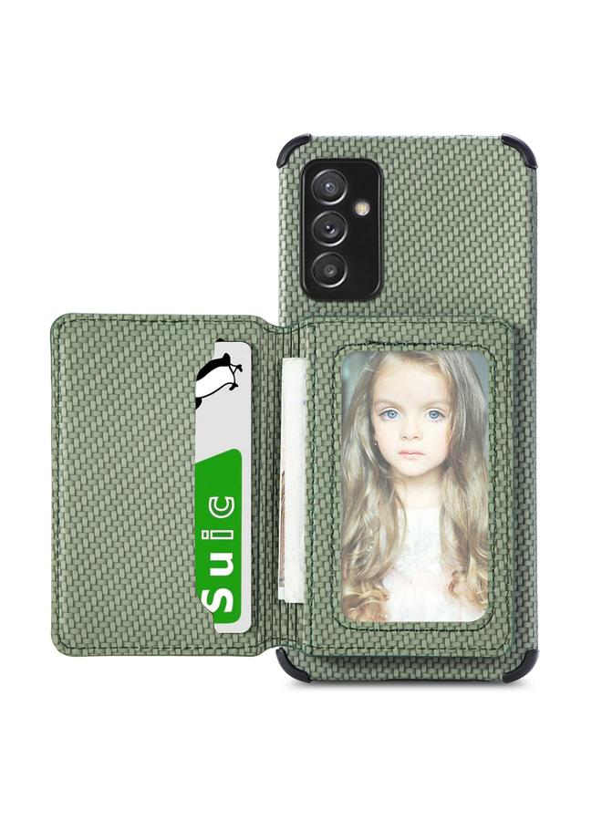 The Bros Case For Samsung Galaxy A82 5G Carbon Fiber Magnetic Card Bag TPU+PU Shockproof Back Cover Case with Holder & Card Slot & Photo Frame 