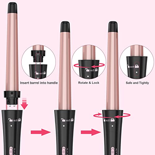 USHOW Curling Wand Set, Curling Iron Interchangeable 3 Barrel Wand Curler with Ceramic Tourmaline Professional 5 in 1 Wand Curling Iron,for Women with Curler and Waver - Image 4