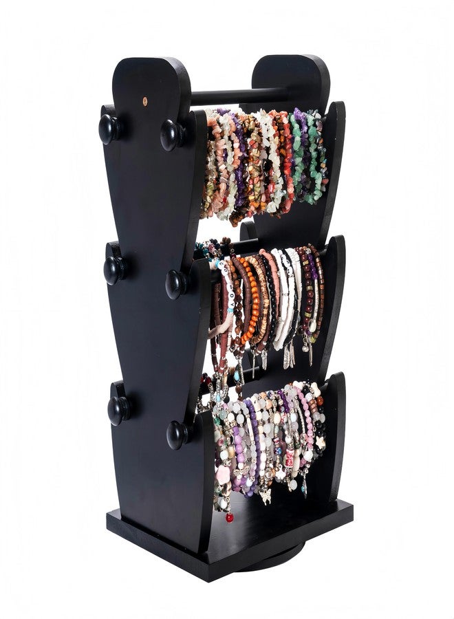 humberboat Two-Sided Rotating Wooden Jewelry Bracelet Holder Stand - 3-Tier Display with 6 Removable Bars for Bracelets, Bangles, Watches & Accessories - Black Wooden Organizer for Home or Retail Showcase - Image 1