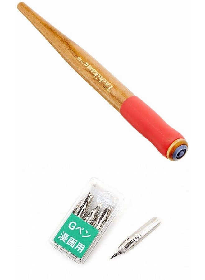 Tachikawa Comic Pen Nib Holder Model 36 Pink Grip (T-36P)+ Nibs(Pg-6C-C-K) - Image 1