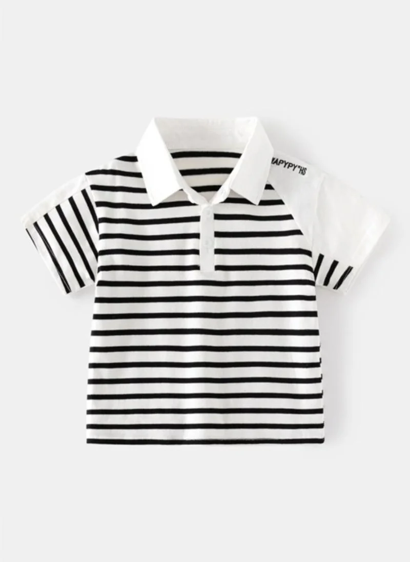 YUNIQEE White Striped Polo Collar T-shirt