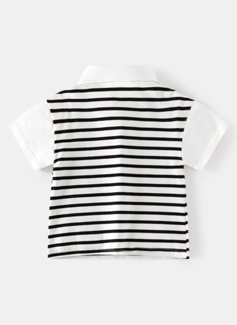 YUNIQEE White Striped Polo Collar T-shirt