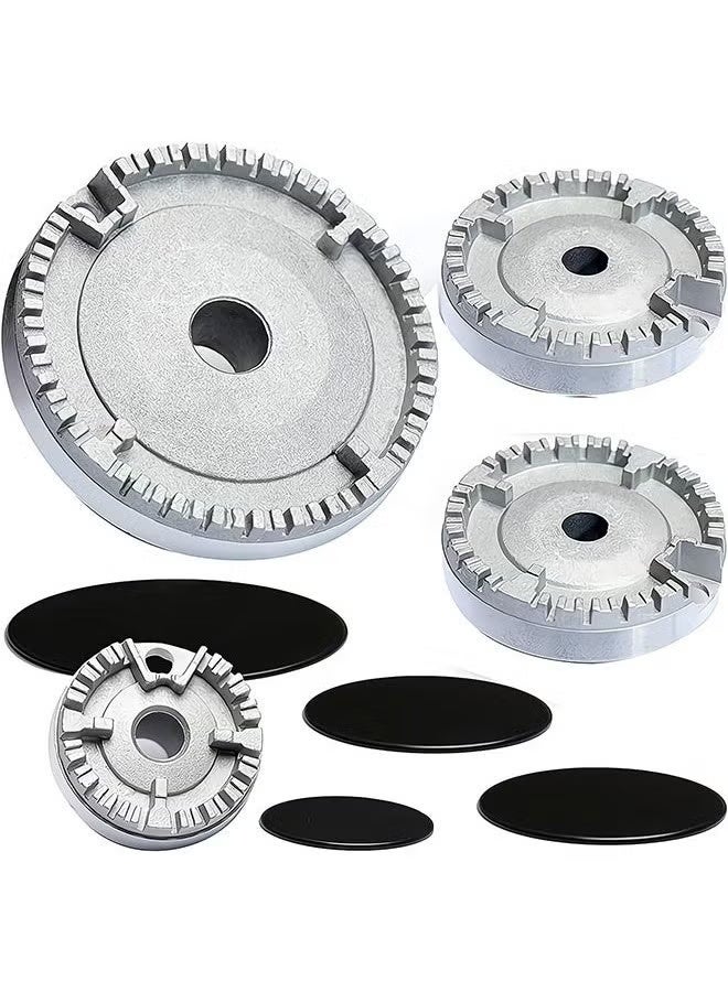 يلا جوي مجموعة من 4 موقد غاز موقد تغطي مطبخ قبعة مجموعة الفرن موقد غاز موقد التاج اللهب غطاء غطاء للمطبخ تناسب معظم الموقد المعدني موقد غطاء (3 أحجام ، أسلوب مسطح) - Image 1