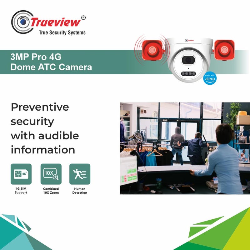 Trueview كاميرا مراقبة ذكية Trueview 4G بدقة 3 ميجابكسل لكاميرات الدوم في المنزل والمتجر والمكتب والمزرعة وموقع البناء، كاميرا تعتمد على شريحة SIM PRO 4G بدقة 3 ميجابكسل 1296p HD مع صفارة إنذار - Image 5