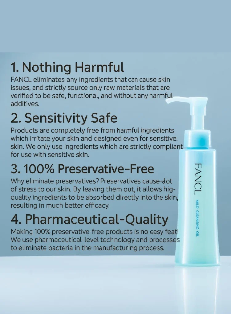 Fancl Mild Cleansing Oil, Japanese Facial Cleansing Oil, Stubborn Makeup Remover, 100% Preservative Free, Clean Skincare for Sensitive Skin