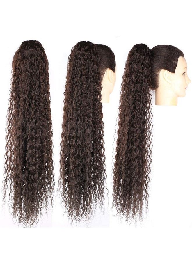 YIBANG 30inch Long Corn Curly Wave Drawstring Ponytail Synthetic High Puff Ponytail Hair Pieces With Comb Clip in Wavy Brown Ponytail Clip in Hair Extensions (#4)  - Image 2