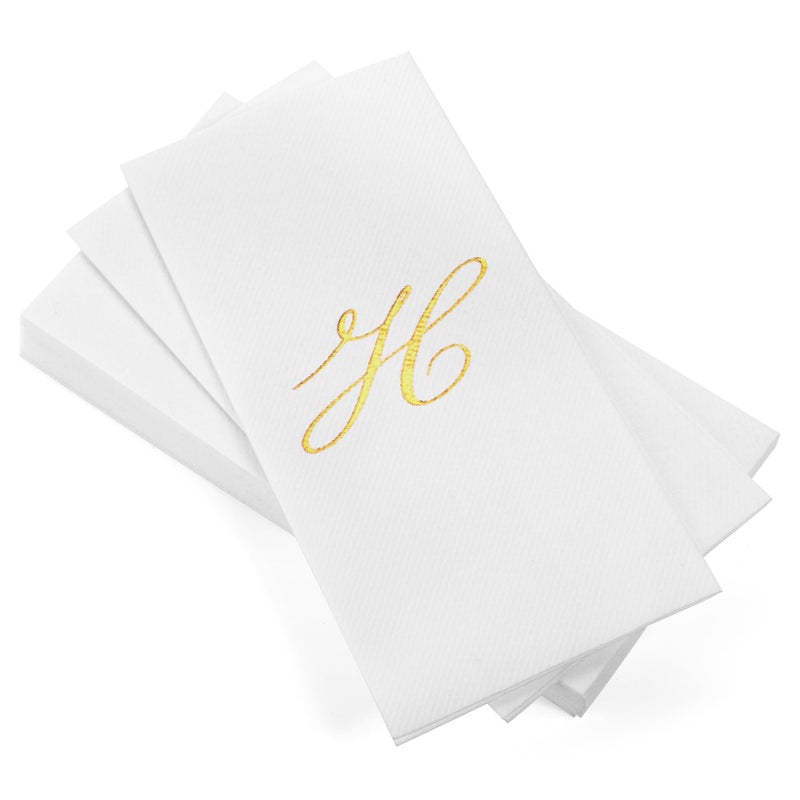 AH AMERICAN HOMESTEA AH AMERICAN HOMESTEAD Disposable Hand Towels for Bathroom 50 Count - Guest Bathroom Essentials -Bathroom Paper Towels - Monogrammed Disposable Napkins - Wedding Napkins in Paper Towel Tray (Gold  H) - Image 1