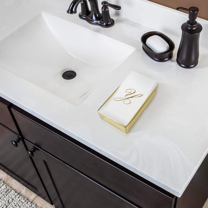 AH AMERICAN HOMESTEA AH AMERICAN HOMESTEAD Disposable Hand Towels for Bathroom 50 Count - Guest Bathroom Essentials -Bathroom Paper Towels - Monogrammed Disposable Napkins - Wedding Napkins in Paper Towel Tray (Gold  H) - Image 2