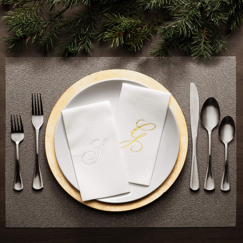 AH AMERICAN HOMESTEA AH AMERICAN HOMESTEAD Disposable Hand Towels for Bathroom 50 Count - Guest Bathroom Essentials -Bathroom Paper Towels - Monogrammed Disposable Napkins - Wedding Napkins in Paper Towel Tray (Gold  H) - Image 4