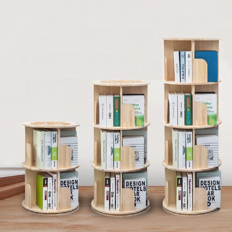 Heehee Wooden Rotating Bookshelf 360 Display Floor Standing Bookcase Storage Rack for Kids&Adults Multi-Functional Bookshelf Organizer (3-Tier) - Image 3