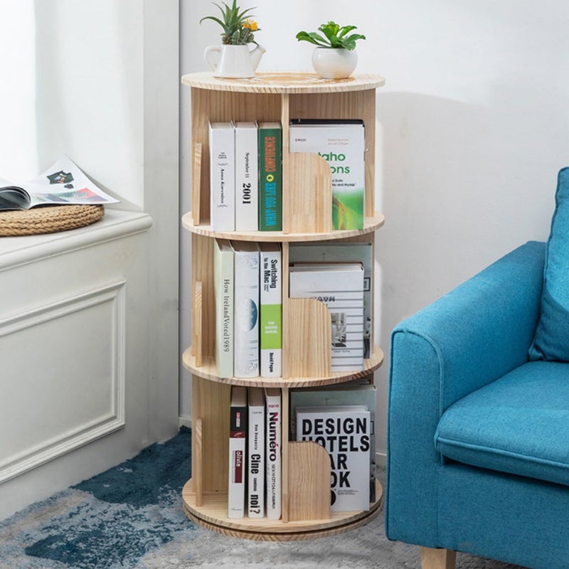 Heehee Wooden Rotating Bookshelf 360 Display Floor Standing Bookcase Storage Rack for Kids&Adults Multi-Functional Bookshelf Organizer (3-Tier) - Image 1