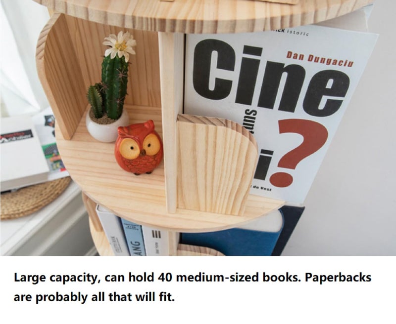 Heehee Wooden Rotating Bookshelf 360 Display Floor Standing Bookcase Storage Rack for Kids&Adults Multi-Functional Bookshelf Organizer (3-Tier) - Image 5