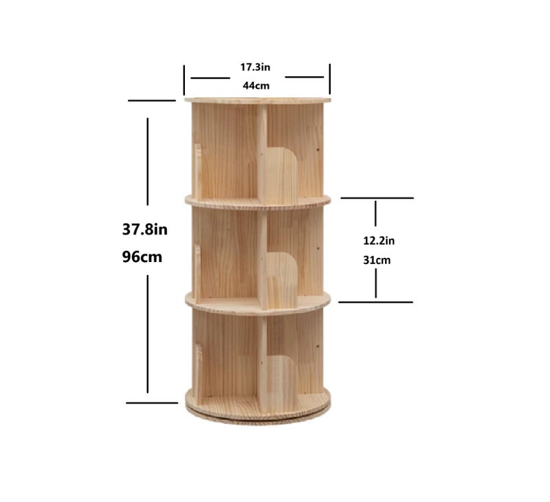 Heehee Wooden Rotating Bookshelf 360 Display Floor Standing Bookcase Storage Rack for Kids&Adults Multi-Functional Bookshelf Organizer (3-Tier) - Image 2