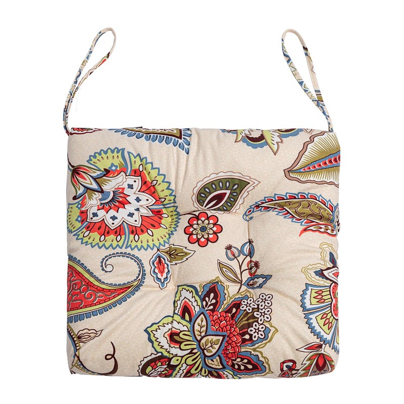 Makimoo 2-Pack Outdoor/Indoor Wicker Patio Seat Cushion Pad with Ties - Dining Chair Cushion, 17" x 17" (Khaki Floral) - Image 2
