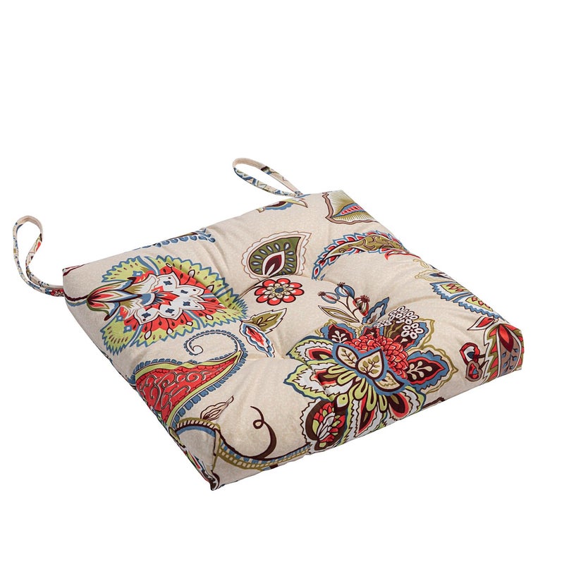 Makimoo 2-Pack Outdoor/Indoor Wicker Patio Seat Cushion Pad with Ties - Dining Chair Cushion, 17" x 17" (Khaki Floral) - Image 3