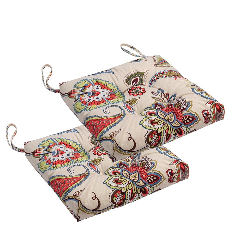 Makimoo 2-Pack Outdoor/Indoor Wicker Patio Seat Cushion Pad with Ties - Dining Chair Cushion, 17" x 17" (Khaki Floral) - Image 1