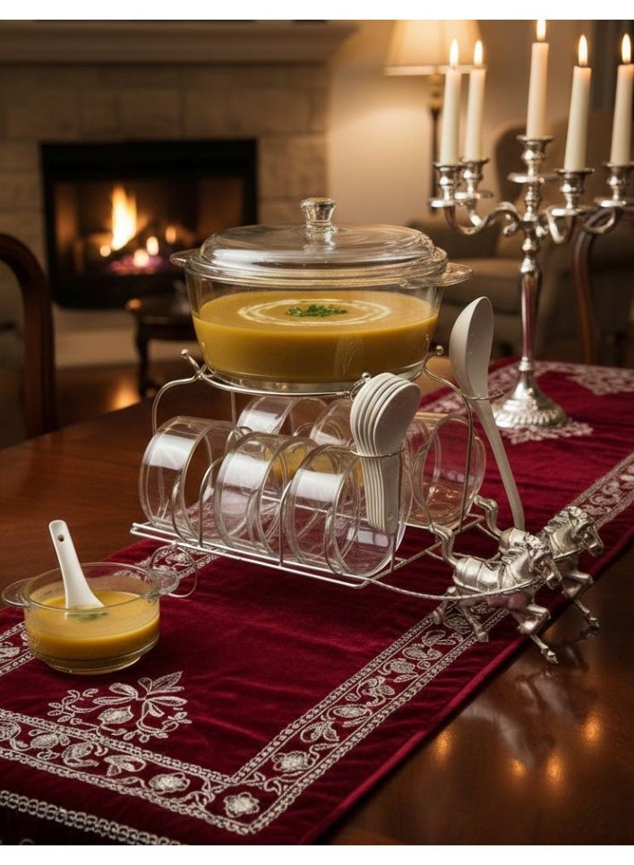 طقم شوربة شفاف مع ملاعق مع قاعدة بتصميم عربية أحصنة - Image 2