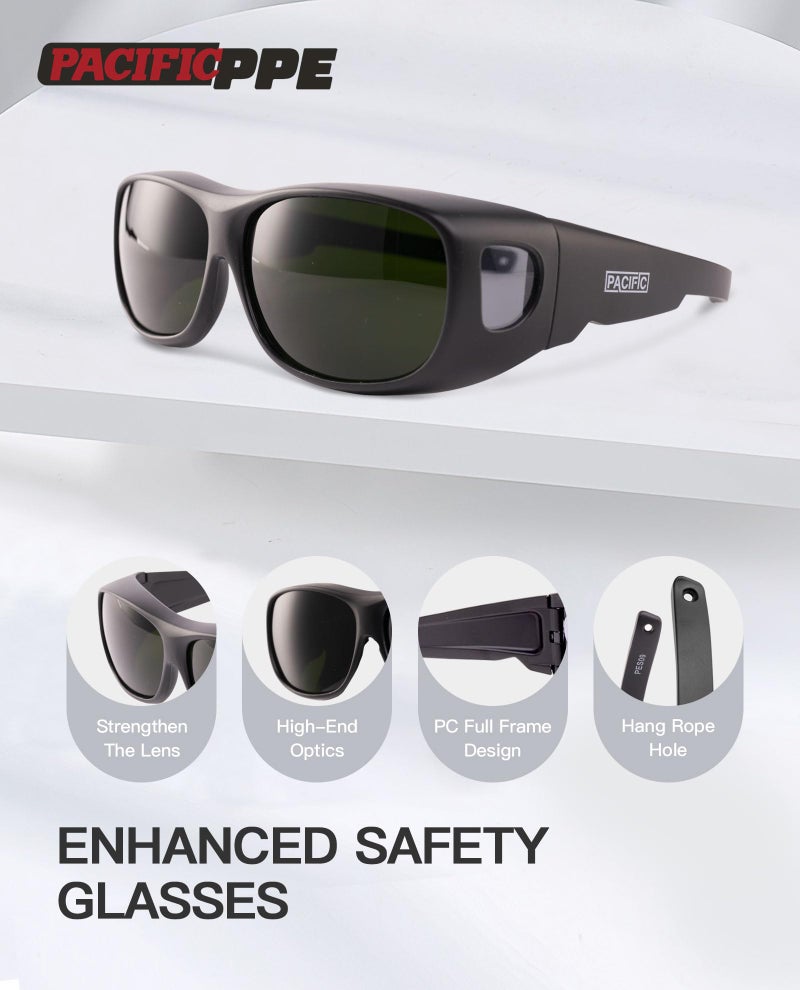 PACIFIC PPE نظارات لحام PACIFIC PPE، نظارات أمان للعمل ANSI Z87 مع عدسات محيطية، نظارات شمسية IR Shade 5 للرجال والنساء، حماية من الأشعة فوق البنفسجية - Image 5