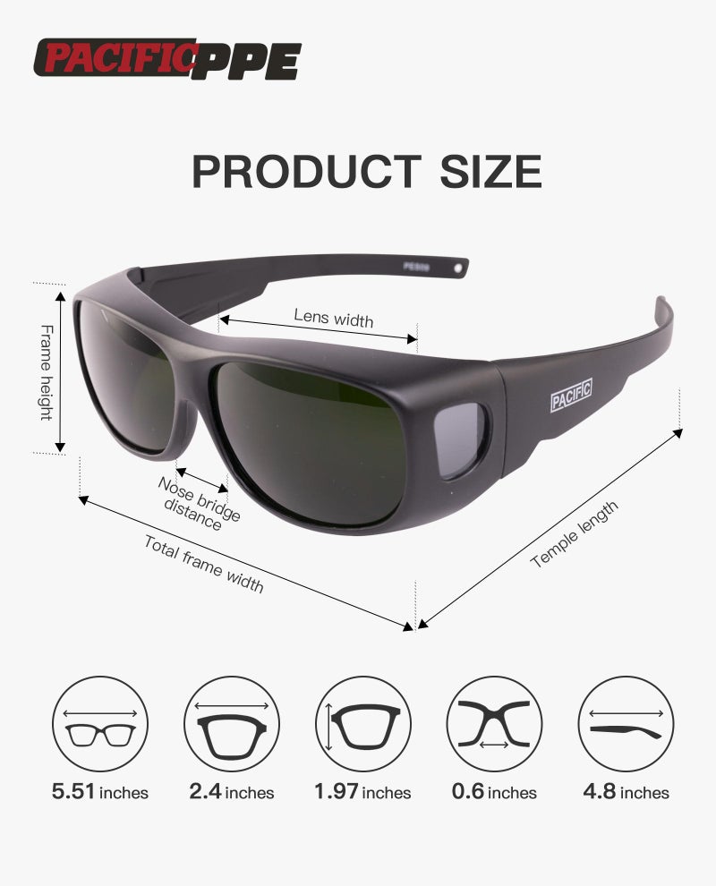 PACIFIC PPE نظارات لحام PACIFIC PPE، نظارات أمان للعمل ANSI Z87 مع عدسات محيطية، نظارات شمسية IR Shade 5 للرجال والنساء، حماية من الأشعة فوق البنفسجية - Image 4