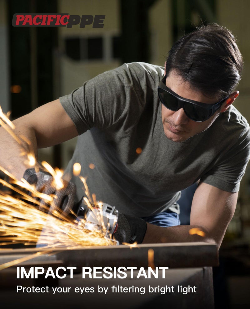 PACIFIC PPE نظارات لحام PACIFIC PPE، نظارات أمان للعمل ANSI Z87 مع عدسات محيطية، نظارات شمسية IR Shade 5 للرجال والنساء، حماية من الأشعة فوق البنفسجية - Image 2