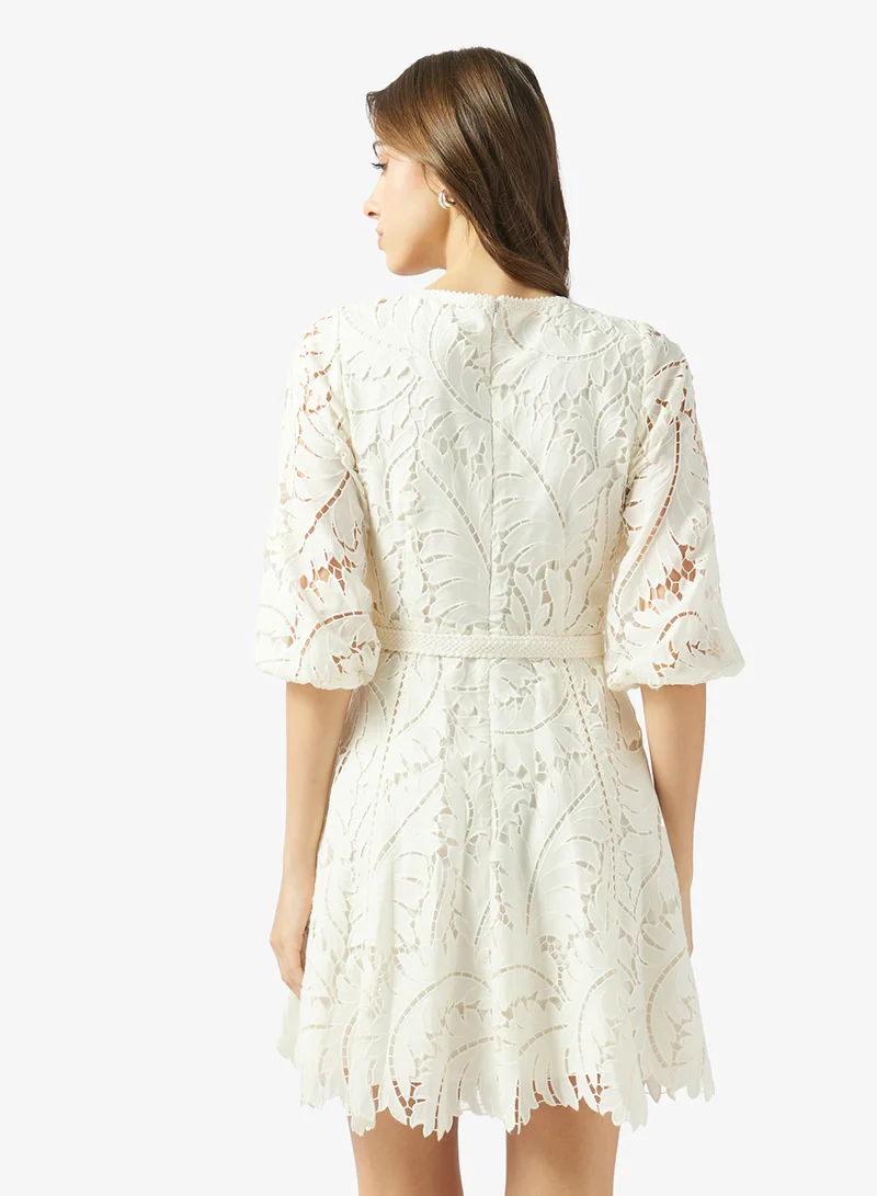 GUESS Embroidered Fit & Flare Midi Dress