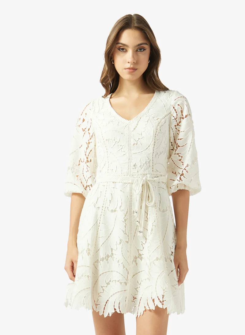 GUESS Embroidered Fit & Flare Midi Dress