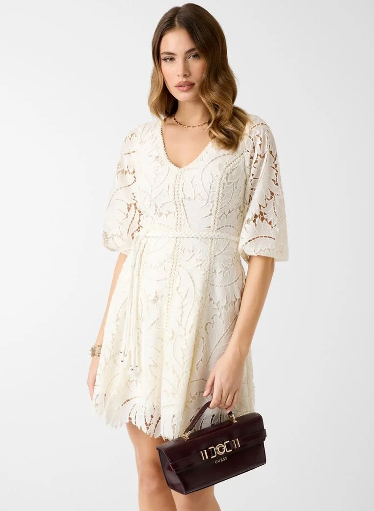 GUESS Embroidered Fit & Flare Midi Dress