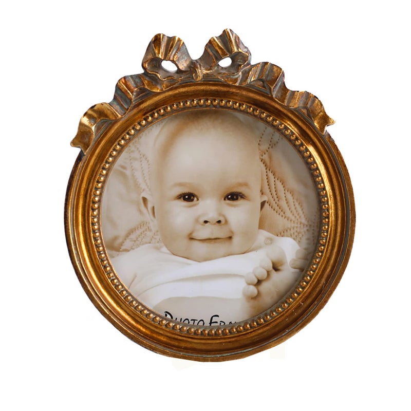 Kangce Antique Picture Frames 3.5x3.5 Round Picture Frames Vintage Picture Frames Small Picture Frames Embossed and Beaded Victorian Picture Frame Decorative Picture Frames in Bronze  Brass - Image 1
