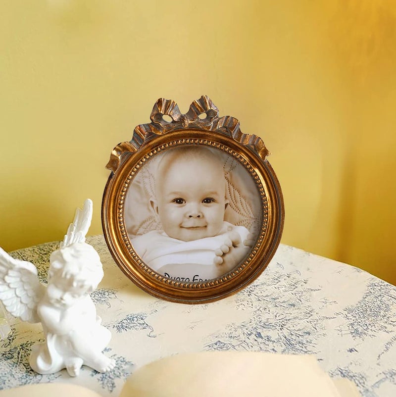 Kangce Antique Picture Frames 3.5x3.5 Round Picture Frames Vintage Picture Frames Small Picture Frames Embossed and Beaded Victorian Picture Frame Decorative Picture Frames in Bronze  Brass - Image 4