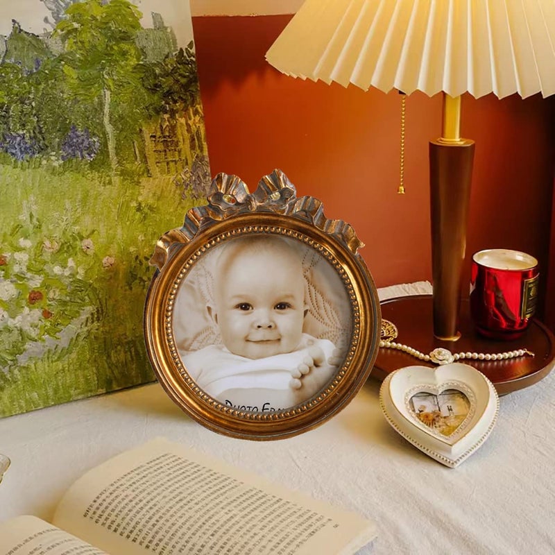 Kangce Antique Picture Frames 3.5x3.5 Round Picture Frames Vintage Picture Frames Small Picture Frames Embossed and Beaded Victorian Picture Frame Decorative Picture Frames in Bronze  Brass - Image 3