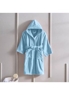 BYFT Daffodil (Light Blue) Premium 12 yr Kids Hooded Bathrobe 100% Terry Cotton, Highly Absorbent and Quick dry, Hotel and Spa Quality Bathrobe for Boy and Girl-400 Gsm  - Image 1