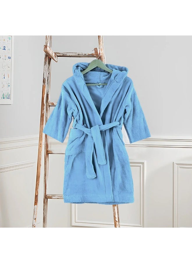 BYFT Daffodil (Light Blue) Premium 12 yr Kids Hooded Bathrobe 100% Terry Cotton, Highly Absorbent and Quick dry, Hotel and Spa Quality Bathrobe for Boy and Girl-400 Gsm  - Image 2