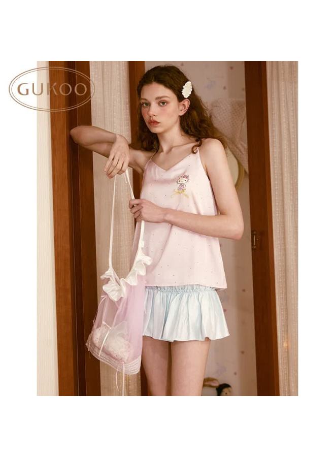 Gukoo o Kitty Summer Women's Polka Dot Sweet Tank Top With Chest Pad Jam Pink L - Image 1