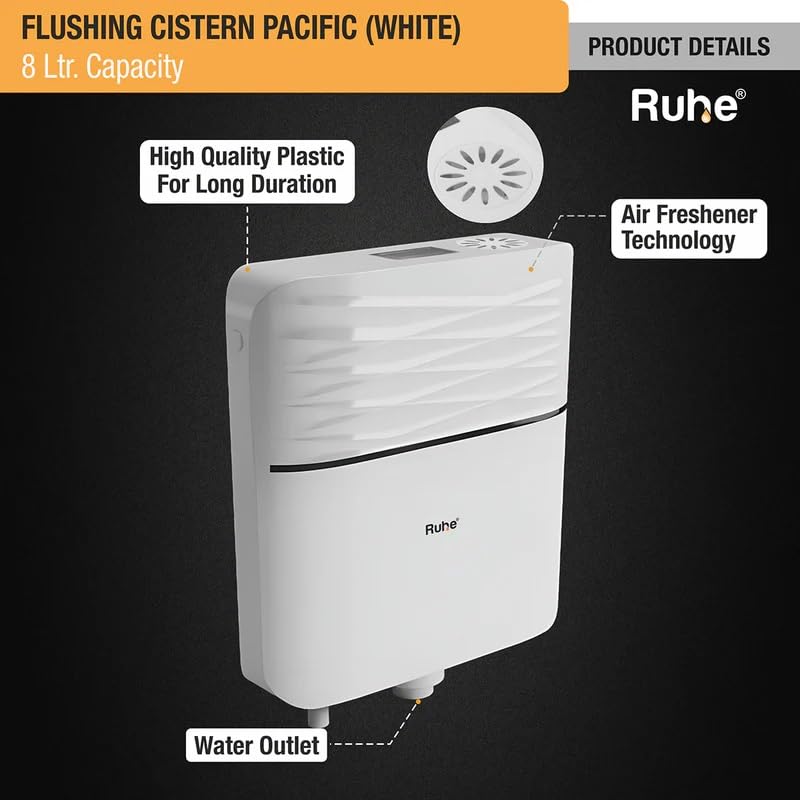 Ruhe® Pacific Flushing Cistern Flush Tank for Toilet | 8 Liter Water Capacity | PVC Slim Cistern Top Push Botton Flush Tank, White - Image 4