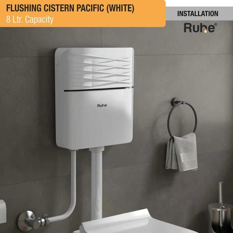 Ruhe® Pacific Flushing Cistern Flush Tank for Toilet | 8 Liter Water Capacity | PVC Slim Cistern Top Push Botton Flush Tank, White - Image 2