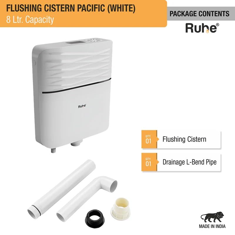 Ruhe® Pacific Flushing Cistern Flush Tank for Toilet | 8 Liter Water Capacity | PVC Slim Cistern Top Push Botton Flush Tank, White - Image 5