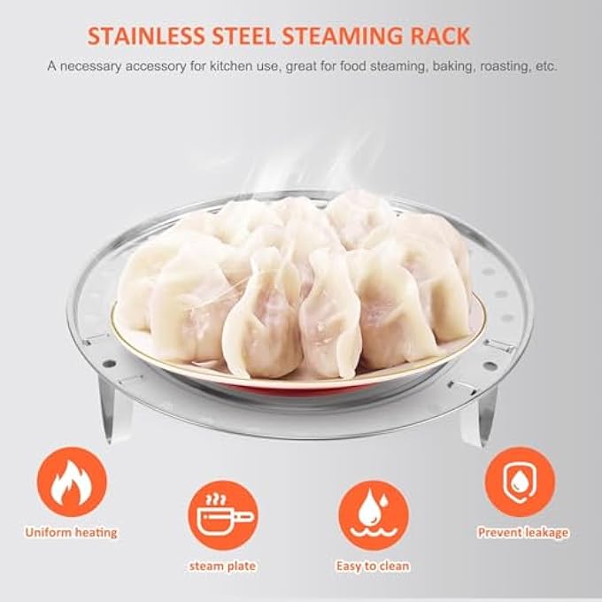 سيوسي رف بخار مكون من 3 قطع من الفولاذ المقاوم للصدأ، صينية بخار، رف تبريد للخبز، حامل ثلاثي القوائم، أواني طهي بالبخار، سلة بخار للزلابية الديم سوم، فضي - Image 3