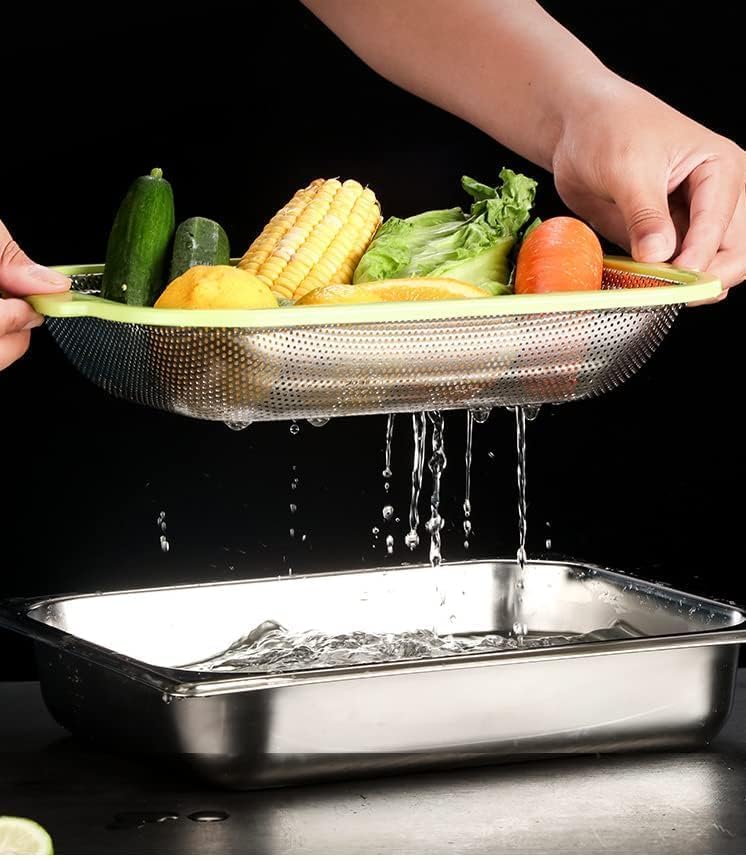 Yopple Stainless Steel Colander with Plastic Handle Kitchen Strainer Basket for Pasta Rice Vegetables Fruits Noodles Easy Grip MicroPerforated Mesh - Image 2