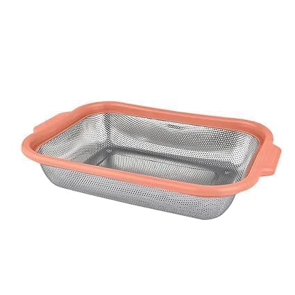 Yopple Stainless Steel Colander with Plastic Handle Kitchen Strainer Basket for Pasta Rice Vegetables Fruits Noodles Easy Grip MicroPerforated Mesh - Image 1