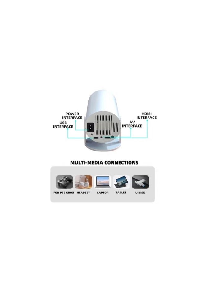 Generic - Mini Smart Projector, Built-in WiFi Laptop, Android 11, FHD 1080P Projector Support 50,000H, LED Automatic Keystone Rotation, 380 Degree 720, 1280x720, Get 8GB ROM - Image 1