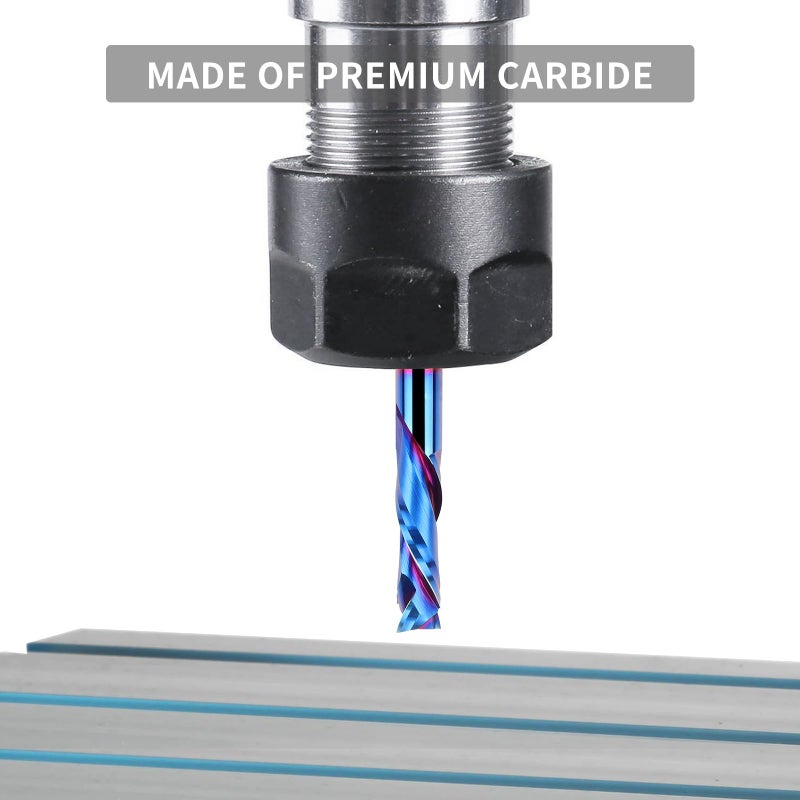 EANOSIC Spiral Router Bits Up Down Compression Bit 1/4 inch Cutting Diameter with Nano Blue Coated, 1/4 inch Shank Solid Carbide CNC End Mill for Wood Carving Engraver Milling Cutters - Image 5