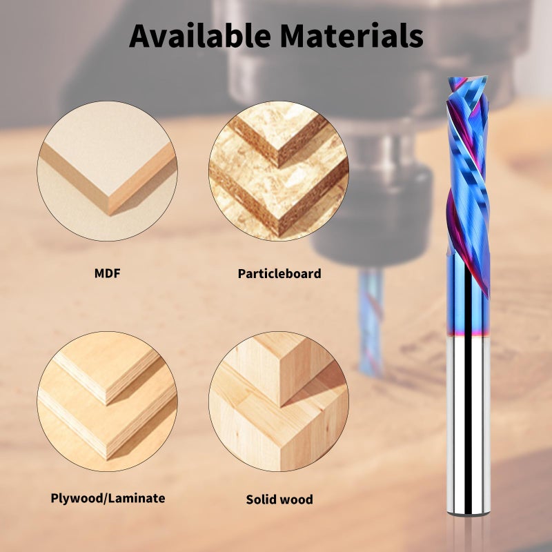 EANOSIC Spiral Router Bits Up Down Compression Bit 1/4 inch Cutting Diameter with Nano Blue Coated, 1/4 inch Shank Solid Carbide CNC End Mill for Wood Carving Engraver Milling Cutters - Image 4