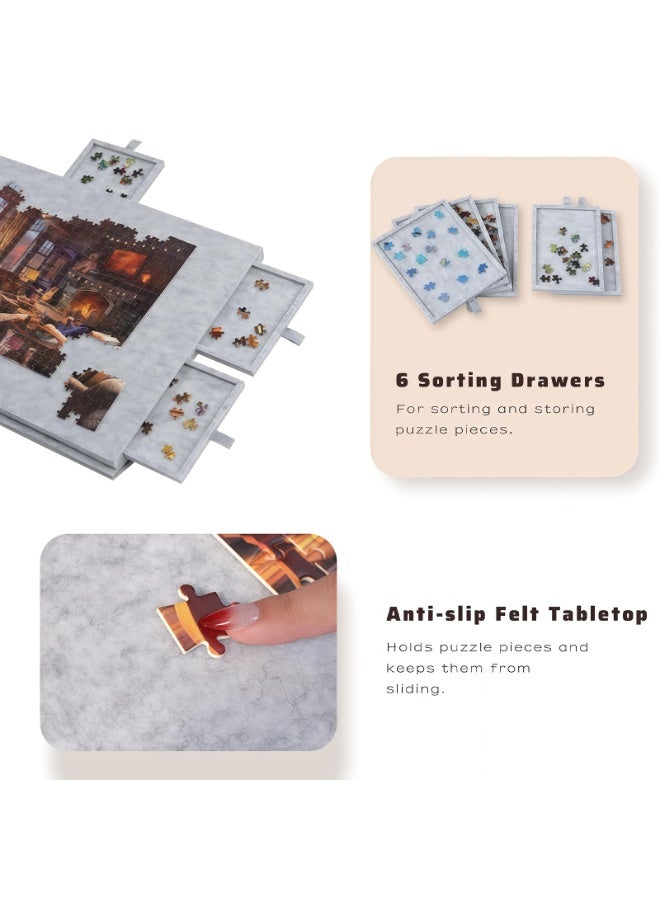 Tiltable Puzzle Tabletop with 6 Drawers, 2-in-1 Stand u0026 Cover Design, Ultra-Light Felt Platform, Portable Puzzle Table for Up to 1000 Pieces – Light Gray - Image 3