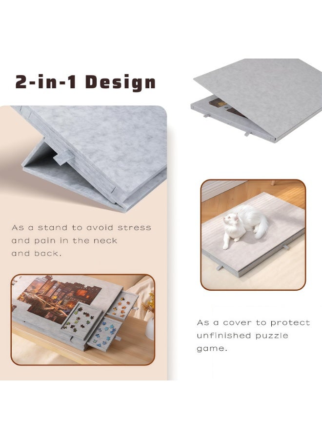 Tiltable Puzzle Tabletop with 6 Drawers, 2-in-1 Stand u0026 Cover Design, Ultra-Light Felt Platform, Portable Puzzle Table for Up to 1000 Pieces – Light Gray - Image 2