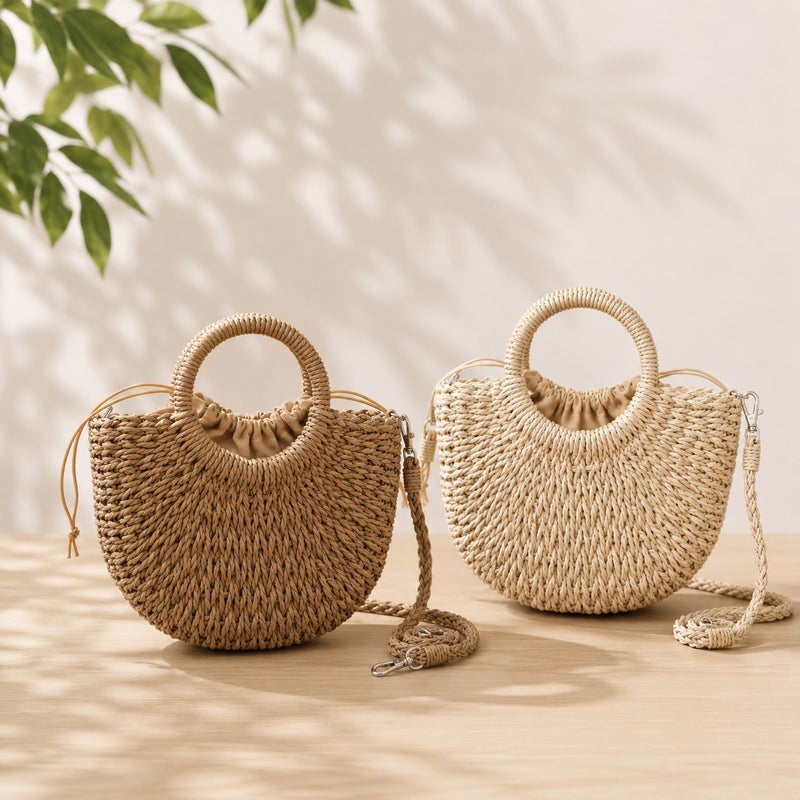 Women's Straw Woven Bucket Bag Handbag - Image 3