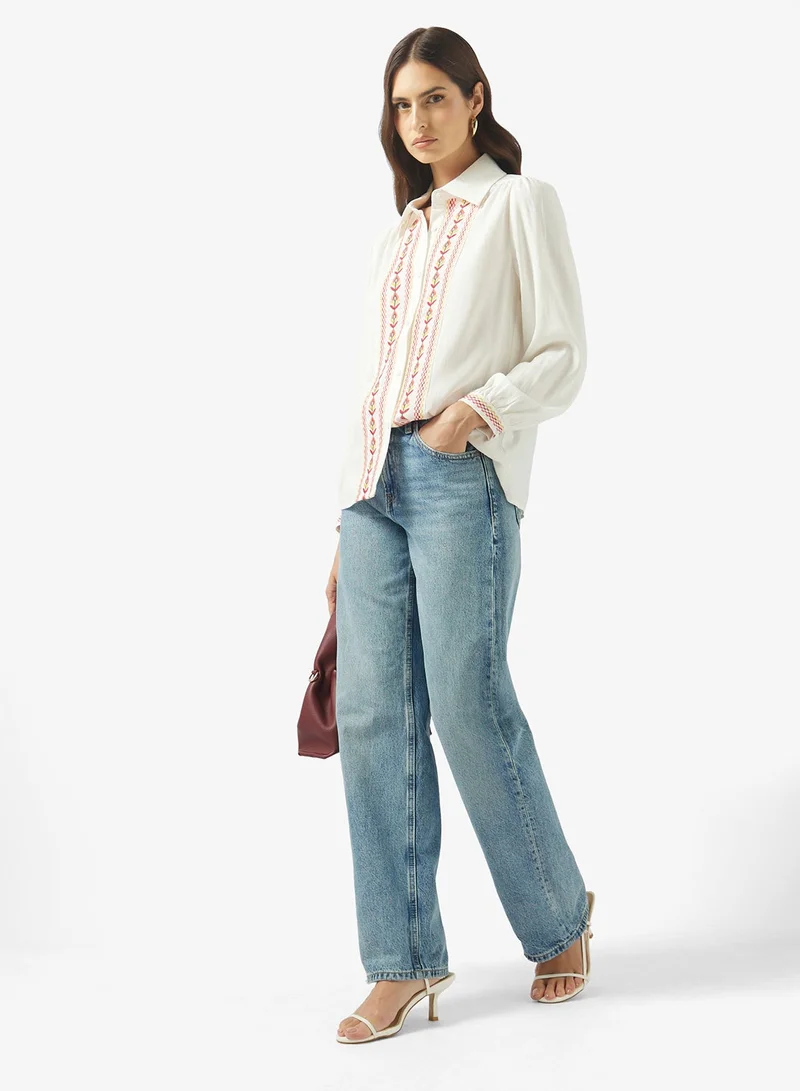Ella  Button Down Shirt With Border Print for Women | Best Price UAE