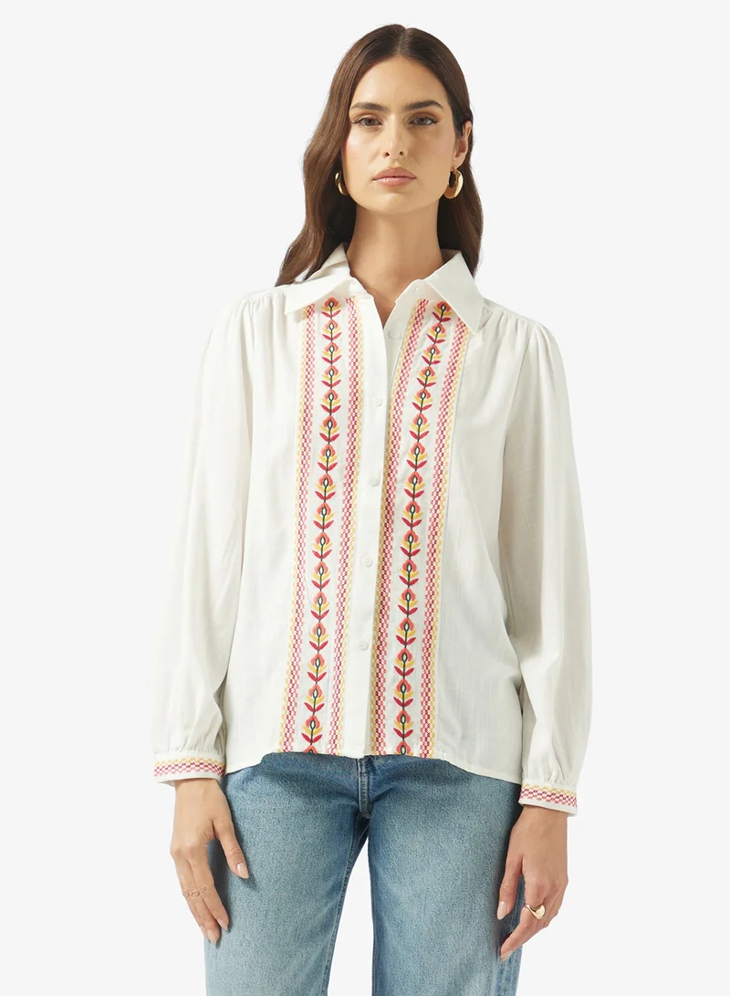 Ella  Button Down Shirt With Border Print for Women | Best Price UAE